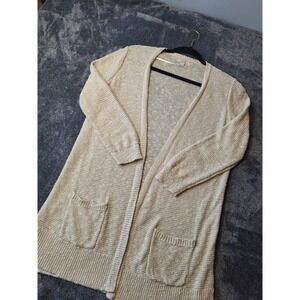 Ann Taylor Loft Open Front Tunic Linen Blend Cardigan Sweater‎ Womens S Oatmeal